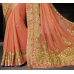 Splendid Orange Colored Golden Embroidered Chiffon Saree